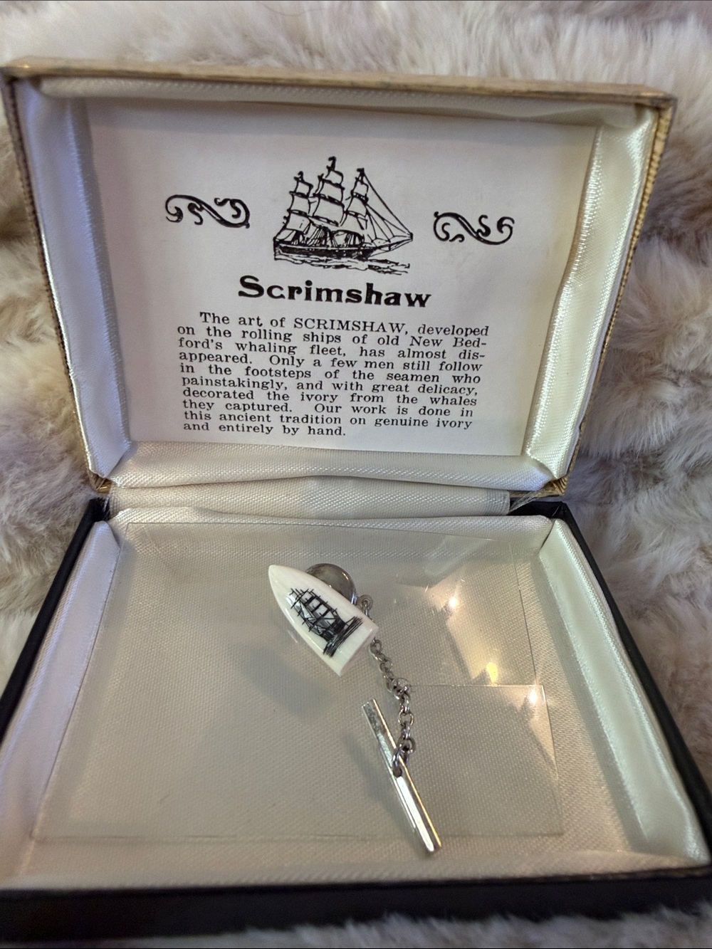 Original & Authentic Nantucket Ivory-Tone Sailboat Tie Tack with Chain